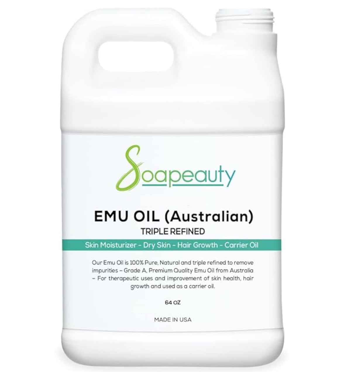 Australian Emu Oil | Triple Refined | 100% Pure & Natural Moisturizer for Skin & Hair Growth by Soapeauty – 64 Fl Oz (Pack of 1), Model ZX-U5SI-73H6