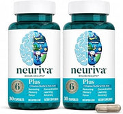 NEURIVA Plus Brain Supplement for Memory, Focus & Concentration + Cognitive Function with Clinically Tested Nootropics Phosphatidylserine and Neurofactor, VIT B6 & B12, 30 Count Capsules (2 Pack)