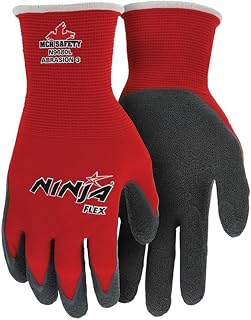 MCR Safety N9680 Ninja Flex 15 Gauge Red Nylon Shell Latex Gloves Size XL 12 Pair