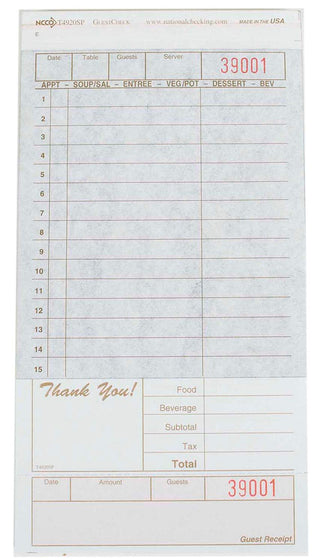 National Checking Company Carbon Backed Guest Check Board - 2 Part Tan by NCCO – Carbon, Pack of 2000, Model T4920SP