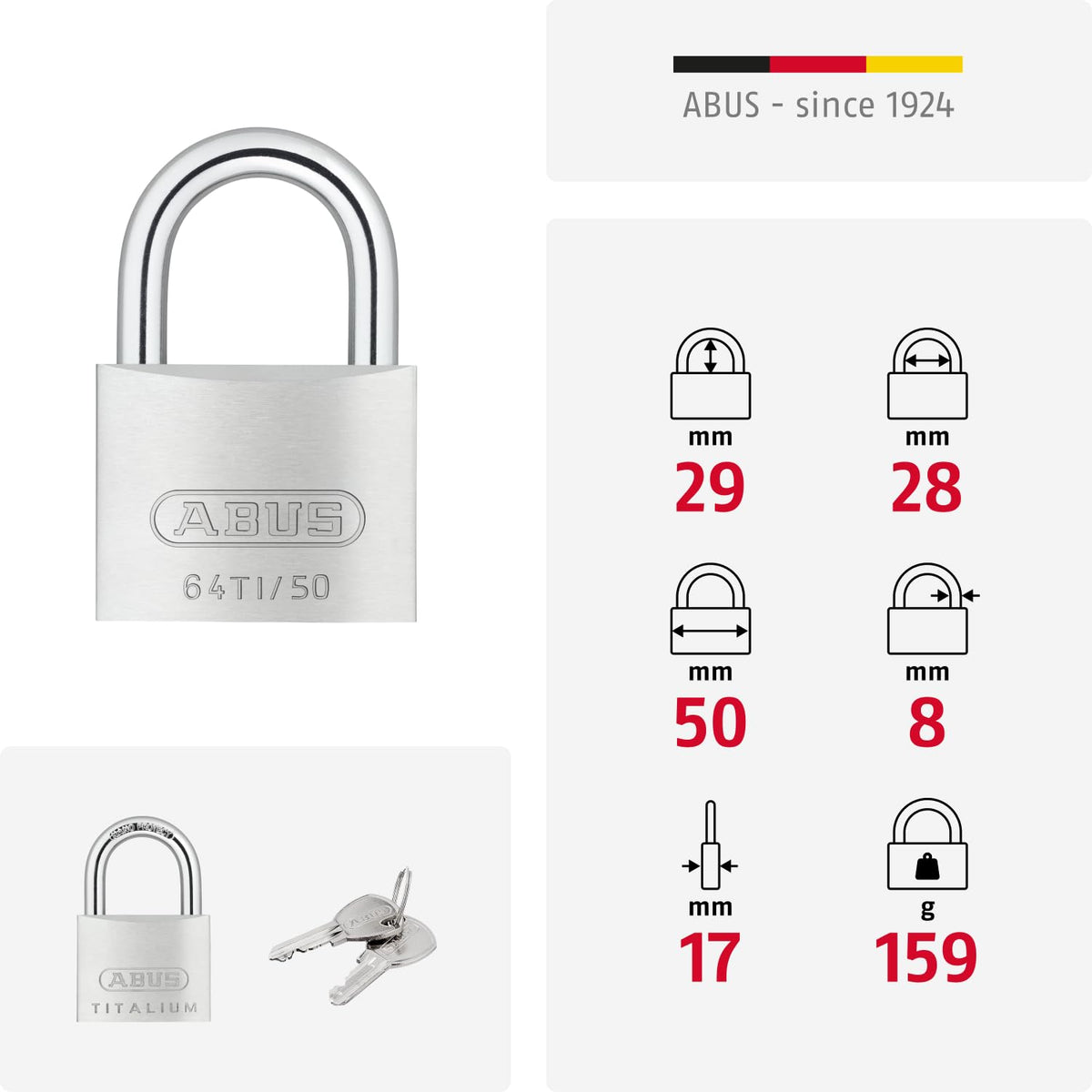 ABUS 1 / 50 mm lock body, regular shackle / Contemporary Keyed Padlocks