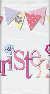 Unique Party 52033 Pink Christening Rectangular Plastic Table Cover 1 Pc, 54" x 84"