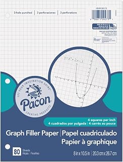 Pacon Filler Paper, White, 3-Hole Punched, 1/4" Grid Ruled 8" x 10-1/2", 80 Sheets