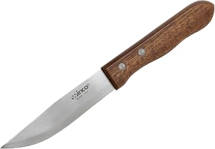 Winco Jumbo Stainless Steel Steak Knife (Set of 12) | Heavy-duty, Pointed tip for precision, Wood handle for grip, Great for Steaks, Chops, Entrees and Table Service