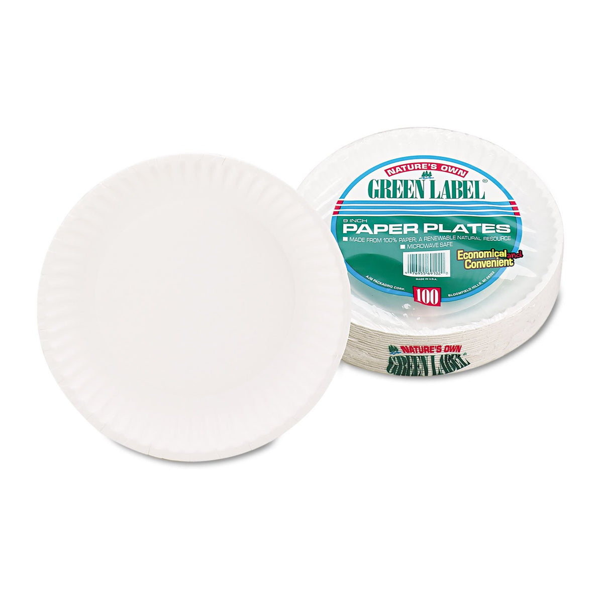 PP9GREWH White Paper Plates by AJM Packaging – Medium, Paper, White, Model AJMPP9GREWH