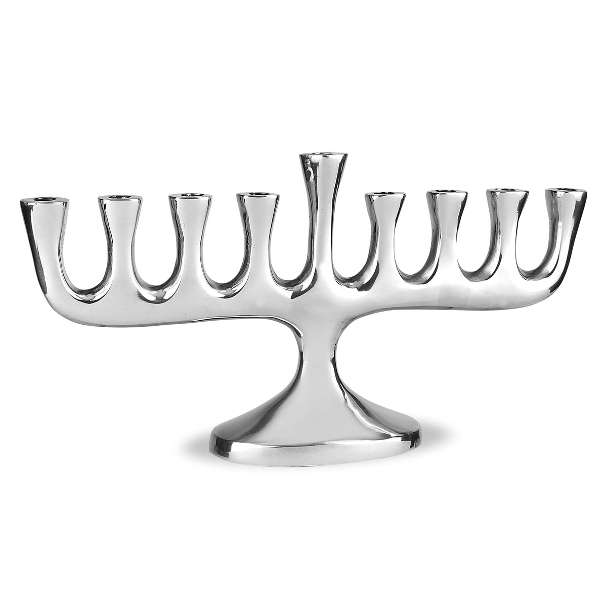 Zion Judaica Menorah with Candles, Polished Aluminum, Silver