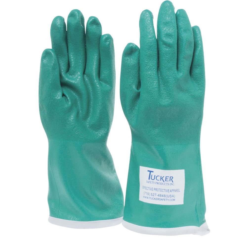 Tucker Safety Utility Gloves Green Nitrile Large - 14"L by TUCKER SAFETY PRODUCTS INC – Large, Nitrile, Green, Pack of 2, Model 92144GR-LARGE