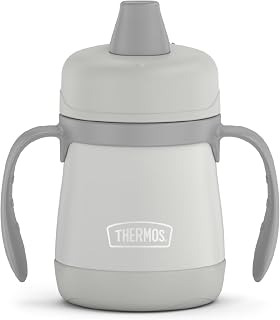 Thermos Kids Stainless Steel Sippy Cup with Handles, 7 Ounces, Pastel Gray