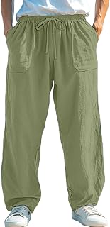 Linen-Like Pants for Men Drawstring Elastic Waist Breathable Trousers