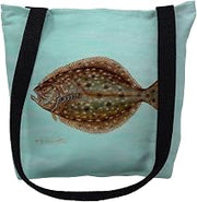 Betsydrake TY014CS 13 x 13 in. Flounder on Aqua Left Tote Bag - Small