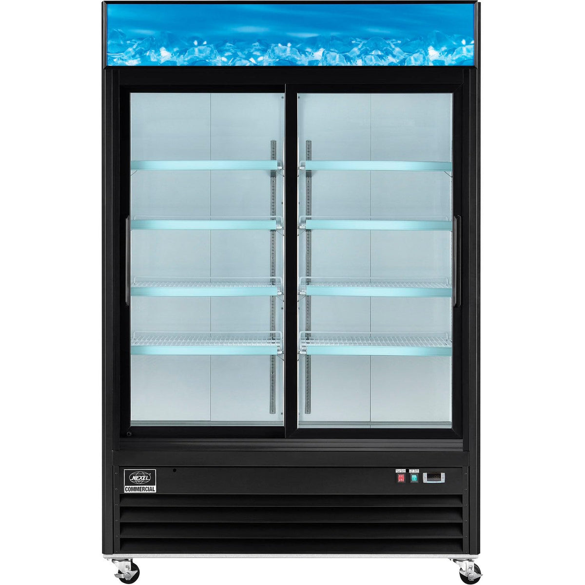 Merchandiser Display Refrigerator by Nexel – 31.9"L x 53.1"W x 84.4"H, 45.0 cubic_feet, Coated Steel, Black, Model G1.2YBM2F-HC (Sliding Door)