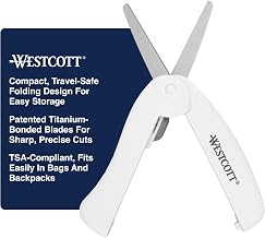 Westcott Travel Safe Titanium-Bonded Mini Folding Scissors for Fabric and Paper, TSA Compliant and Portable for Crafting, Sewing Supplies, & More