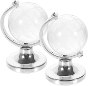 2pcs Rotating Glass Globe Decorative Ornament for Desktop Transparent Crystal Globe with Base Car Decoration and Home Office Decor