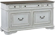 Antique White Credenza, European Traditional Style, Rubberwood Solids, White Oak and Birch Veneers, Ample Storage, Durable Construction