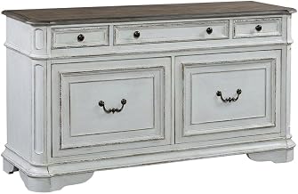 Antique White Credenza, European Traditional Style, Rubberwood Solids, White Oak and Birch Veneers, Ample Storage, Durable Construction