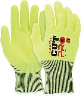 MCR Safety 9273HV CutPro A4 Hi-Visibility Lime, Nitrile Foam Coated Palm & Fingertips (12-Pairs)