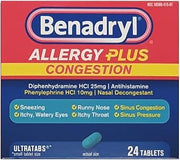 Benadryl Allergy + Congestion, 24 Tablets Each (Pack of 3)