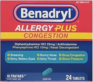 Benadryl Allergy + Congestion, 24 Tablets Each (Pack of 3)