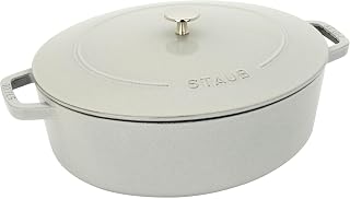 STAUB Cast Iron 6.25-qt Shallow Oval Dutch Oven - White Truffle