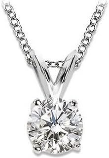 Diamond Crystal 1 1/2 Carat 4 Prong Solitaire Basket Diamond Pendant Necklace Platinum (J, SI2-I1, 1.5 ctw) w/ 16" 14K White Gold Chain