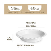 Malacasa Ceramic Pie Dish, 9 Inch 40 Oz, Set of 2 White