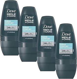 Dove Men+Care Clean Comfort Roll on Deodorant, Aluminum Free, For All Day Underarm Odor Protection, 4-Pack, 1.7 Fl Oz Each, 4 Bottles