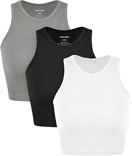 3-Pack Seamless Crop Tank for Women Ribbed Soft High Neck Cropped Tops
