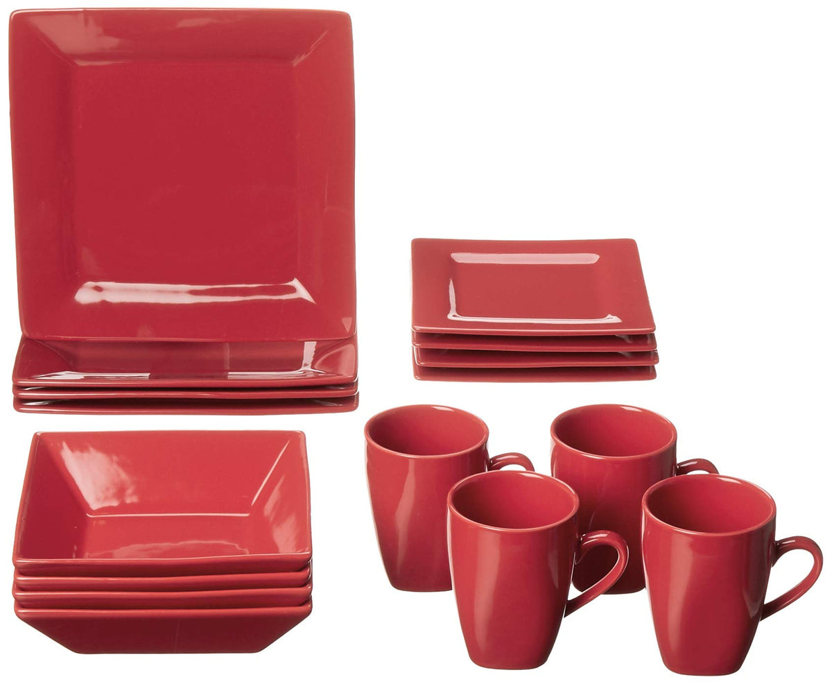 Nova Square 16 pc Dinnerware Set by 10 Strawberry Street – 16 PC, Stoneware, Red, Model NOVA-16SQ-RED
