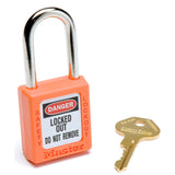 SEPTLS470410ORJ - No. 410 411 Lightweight Xenoy Safety Lockout Padlock - 410ORJ by Master Lock – 5.25"L x 1.5"W x 1.75"H, Zenex Thermoplastic, Orange, Model 804498