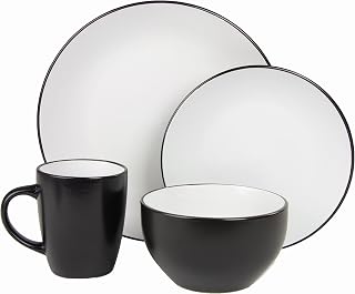 10 Strawberry Street 16 Piece Two Tone Coupe Dinnerware Set - Black/White