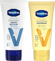 Vaseline Intensive Care Lotion Bundle – Advanced Repair Unscented Formula and Nourishing Moisture Hand and Body for Extremely Dry Skin, 2 OZ Ea (2 Piece Set)