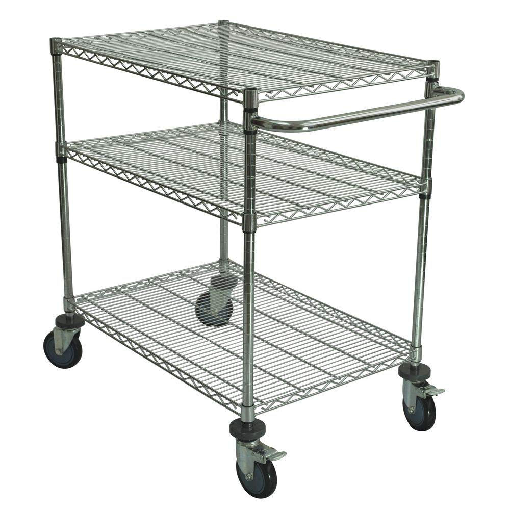 Commercial NSF Mobile Chrome/Silver Steel Utility Wire Cart for Restaurants by HUBERT – Silver - 36"L x 24"W, Alloy Steel, Silver, Model Hubert