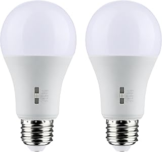 Satco S11790 5 Watt A19 LED Lamp E26 Medium Base 5CCT Selectable 2700K-5000K 450 Lumens 120 Volt Dimmable Enclosed Rated 90 CRI White Finish Indoor Light Bulb General Purpose Type A Damp (2 Bulbs)