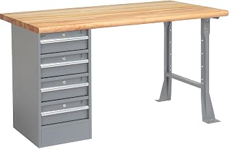 Global Industrial 60" W x 30" D Workbench, 1-3/4" Safety Edge Maple Top, 4 Drawer/Open Leg