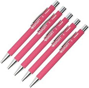 Westcott PRIMESOFT-XB Ballpoint Pen Pack of 5 Berry | GRS Certified Premium Ballpoint Pen Made of Aluminium | Document Safe with Blue Ink | Line Width XB 1.4 mm | E-1744999 00