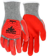 MCR Safety UT1954XL UltraTech 13 Gauge Hypermax Work Glove, Hi-Visibility Red TPR Impact Protection Safety Glove, Nitrile Foam Coated Palm & Fingertips, X-Large