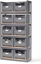Global Industrial 5 Shelf Boltless Steel Shelving with (10) Plastic Hopper Bins, Gray, 42x15x84