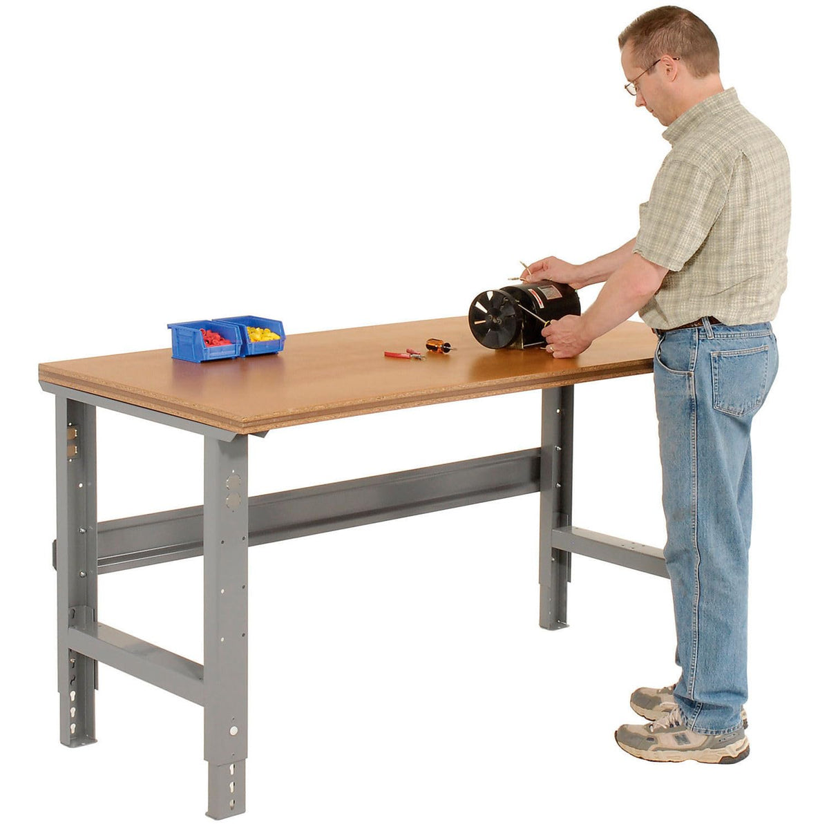 Adjustable Height Workbench by Global Industrial – 37"L x 74"W x 3"H, Steel, Gray, Model 183165