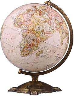 Globe, Creative with Antique Shaded Raised Embossed Globe with Bronze Metal Stand Clear Text Marking