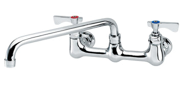 Royal Series 8" Center Wall Mount Faucet by Krowne – 11"L x 16"W x 3"H, Brass, Chrome, Model 14-810L