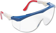 MCR Safety TK130 Tomahawk Safety Glasses with Clear Scratch-Resistant Lens and Colored Frame, Standard, Red/White/Blue