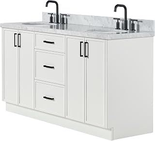 67-Inch White Double Sink Bathroom Vanity with Natural Stone Top by ARIEL