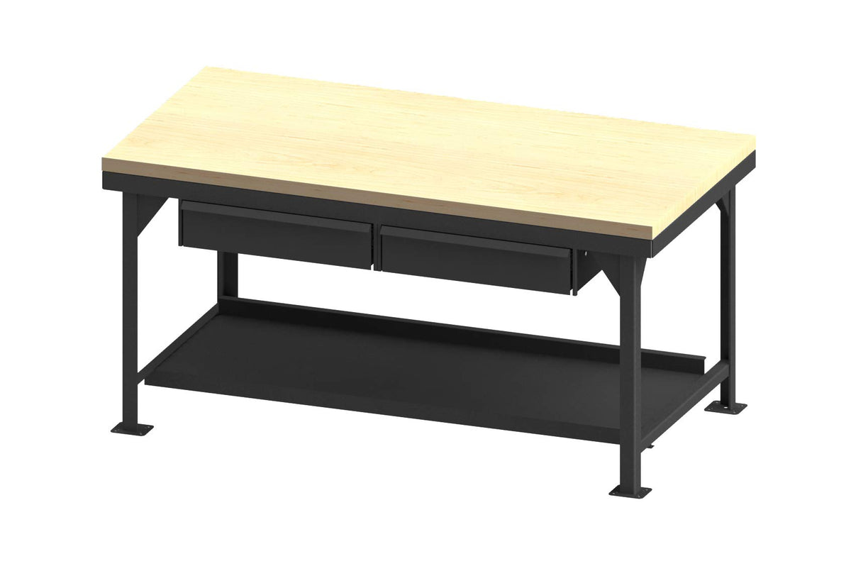 Workbench, maple top, 2 drawers, 72 x 36 by Durham – Steel, Gray