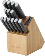 KitchenAid Classic Natural Knife Block Set with Built-In Sharpener, Japanese Stainless Steel Knives, Charcoal Gray, 14-Piece