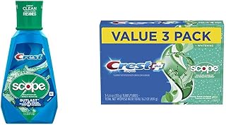 Scope Outlast Mouthwash Long Lasting Peppermint with Crest Complete Whitening + Scope Toothpaste, Minty Fresh, 5.4 Ounce Triple Pack