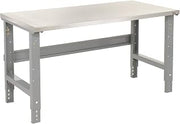 Global Industrial Adjustable Height Workbench C-Channel Leg, 60" W x 30" D | 1-1/2" Stainless Steel Square Edge, 2000 Lbs Capacity, Gray Frame, Industrial Workbench