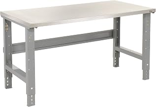 Global Industrial Adjustable Height Workbench C-Channel Leg, 60" W x 30" D | 1-1/2" Stainless Steel Square Edge, 2000 Lbs Capacity, Gray Frame, Industrial Workbench