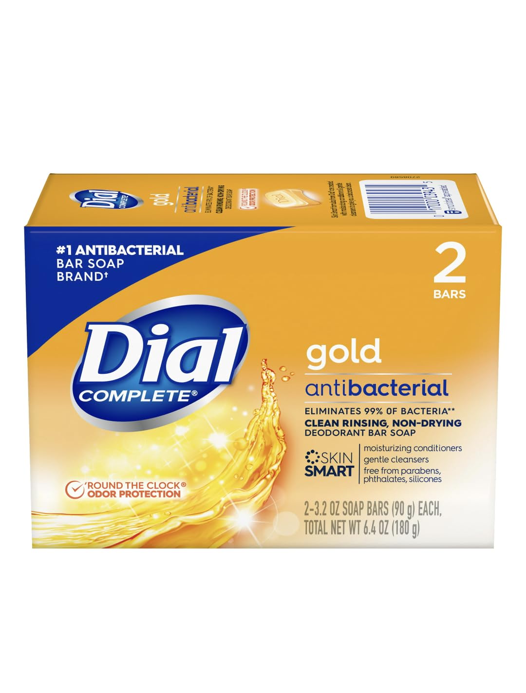 Gold Antibacterial Deodorant Soap by Dial – 3.2 Ounce (Pack of 2), Pack of 2
