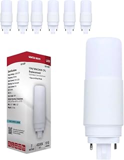 Satco S21428 7W LED PL G24d 2-Pin, Type A/B Dual Mode (Ballast Compatible or Bypass), 4000K Cool White, 910 Lumens, Replaces 13W/18W/26W CFL, Frosted Lens, 120-277V, Damp, NSF (6 Pack)