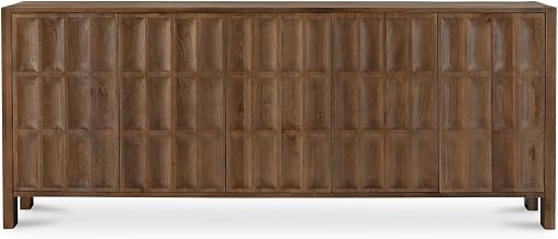 Roland Sideboard, Solid Oak, Carved Groove Front, Exposed Joinery, Stain Resistant, Brown